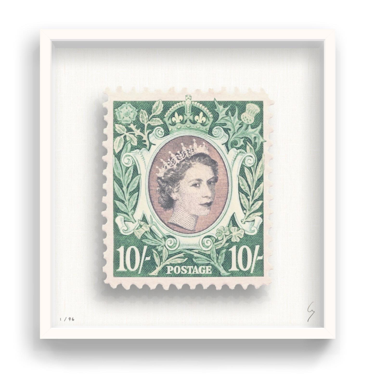 Guy Gee, Queen G (medium)

Hand-engraved print on 350gsm on G.F Smith card
53 x 56 cm (20 4/5 x 22 2/5)
Frame included 
Edition of 96

Each artwork by Guy had been digitally reimagined from an original postage stamp. Cut out and finished by hand,