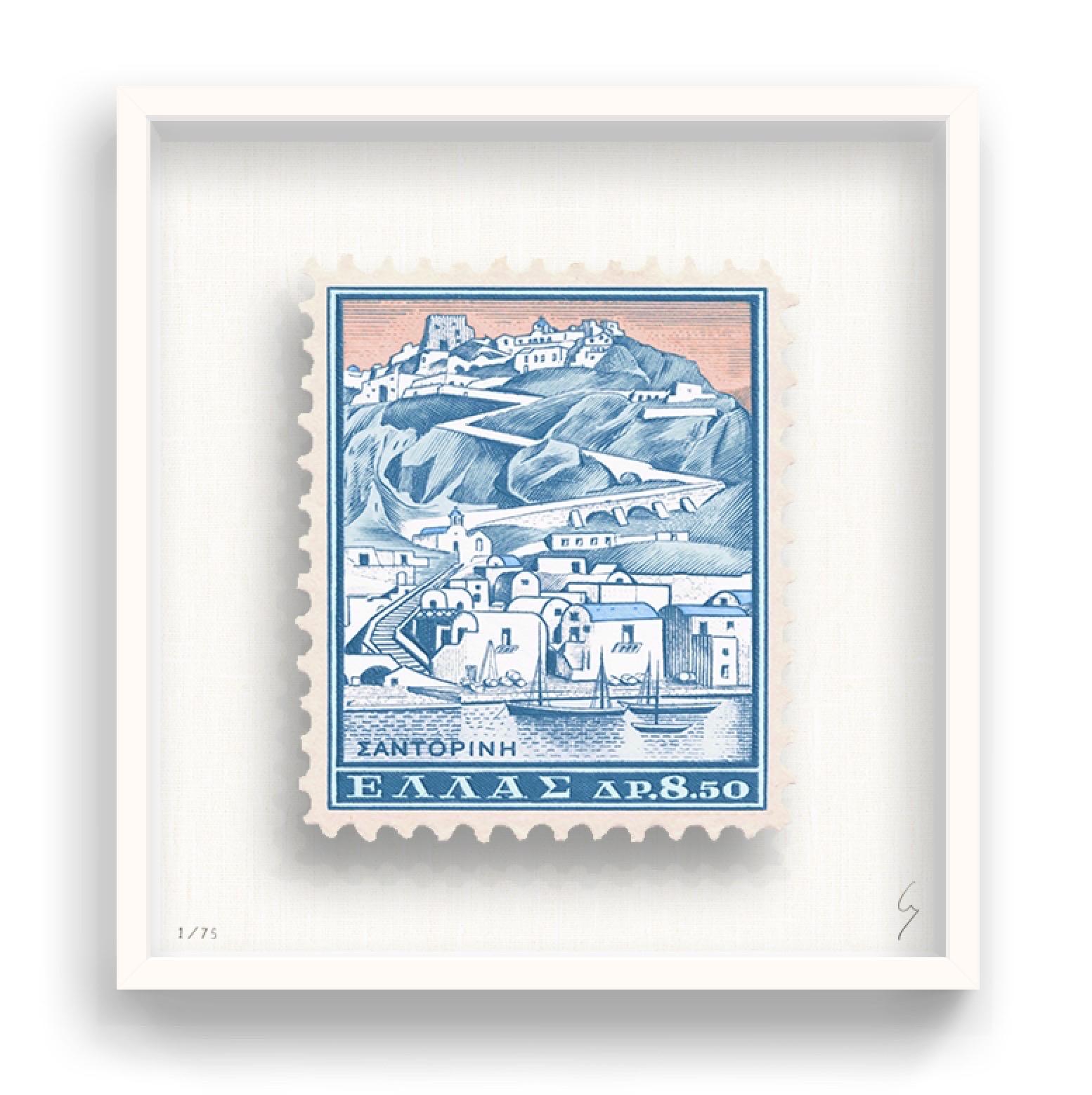 Guy Gee, Santorini (medium)

Hand-engraved print on 350gsm on G.F Smith card
31 x 35 cm (12 1/5 x 13 4/5)
Frame included 
Edition of 75 

Each artwork by Guy had been digitally reimagined from an original postage stamp. Cut out and finished by hand,