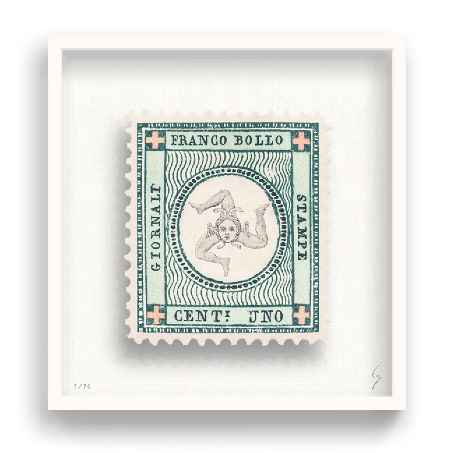 Guy Gee, Sicile (moyen)

Impression gravée à la main sur carte G.F Smith 350 g/m².
31 x 35 cm (12 1/5 x 13 4/5)
Cadre inclus 
Edition de 75 

Chaque œuvre de Guy a été réimaginée numériquement à partir d'un timbre-poste original. Découpée et finie à