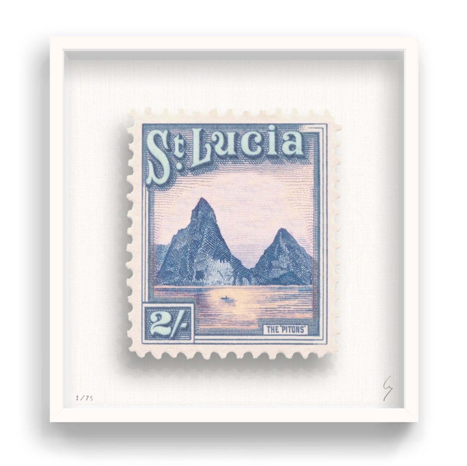 Guy Gee, St Lucia (medium)

Hand-engraved print on 350gsm on G.F Smith card
31 x 35 cm (12 1/5 x 13 4/5)
Frame included 
Edition of 75 

Each artwork by Guy had been digitally reimagined from an original postage stamp. Cut out and finished by hand,