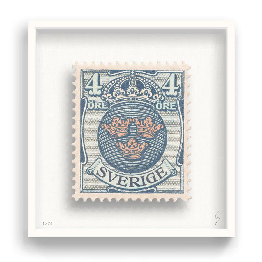 Guy Gee, Sweden (medium)

Hand-engraved print on 350gsm on G.F Smith card
31 x 35 cm (12 1/5 x 13 4/5)
Frame included 
Edition of 75 

Each artwork by Guy had been digitally reimagined from an original postage stamp. Cut out and finished by hand,