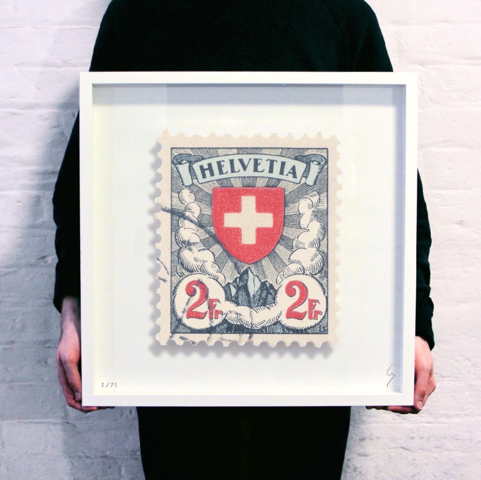 Guy Gee, Switzerland (medium)

Hand-engraved print on 350gsm on G.F Smith card
31 x 35 cm (12 1/5 x 13 4/5)
Frame included 
Edition of 75 

Each artwork by Guy had been digitally reimagined from an original postage stamp. Cut out and finished by