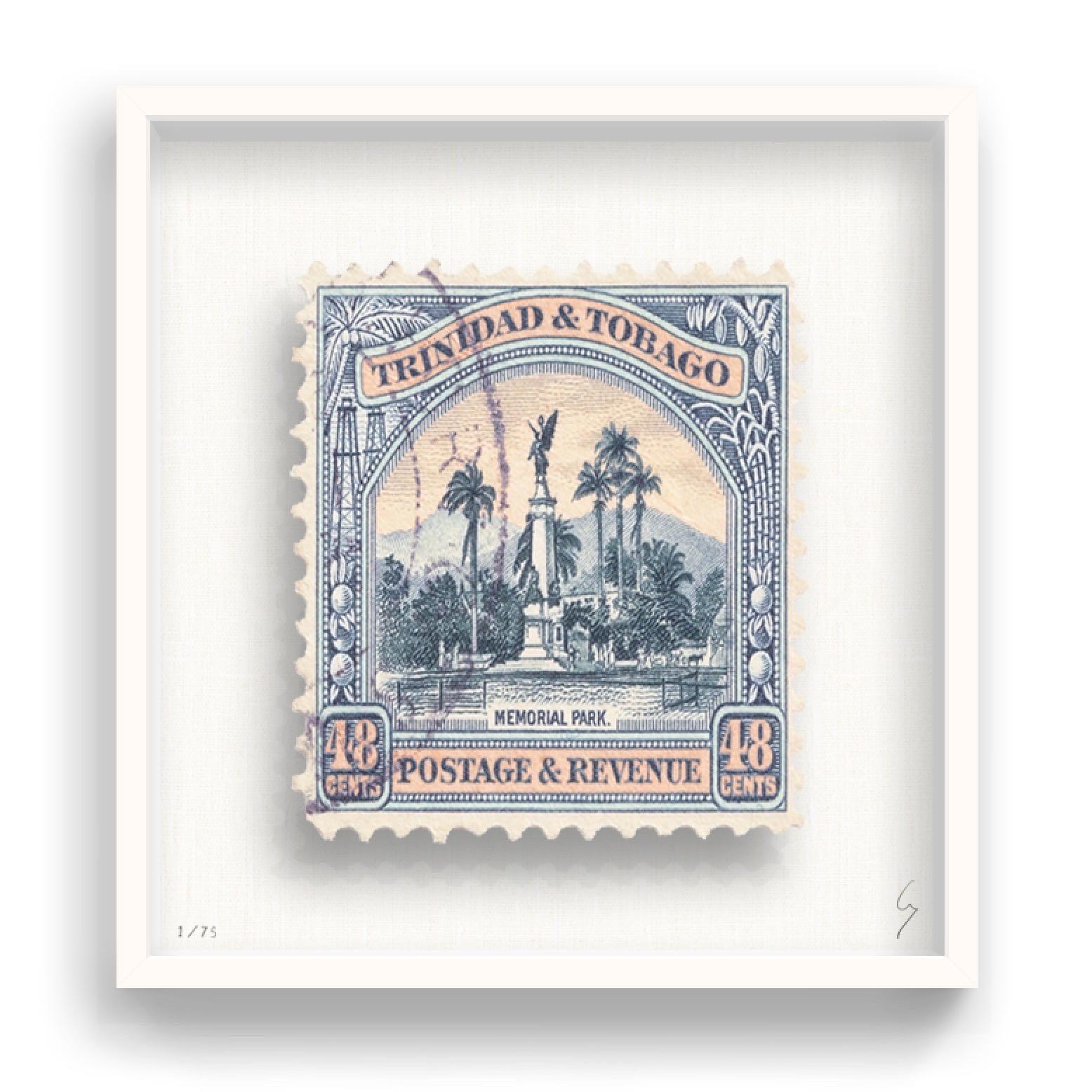 Guy Gee, Trinidad and Tobago (medium)

Hand-engraved print on 350gsm on G.F Smith card
31 x 35 cm (12 1/5 x 13 4/5)
Frame included 
Edition of 75 

Each artwork by Guy had been digitally reimagined from an original postage stamp. Cut out and