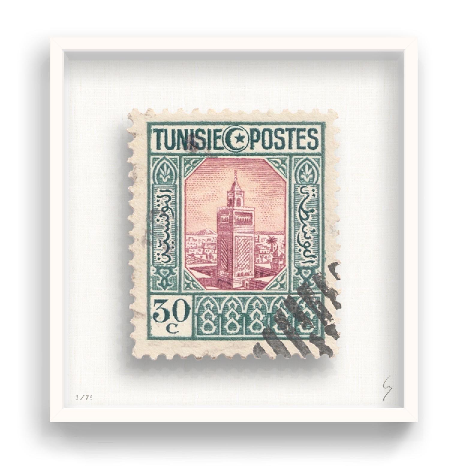 Guy Gee, Tunisia (medium)

Hand-engraved print on 350gsm on G.F Smith card
31 x 35 cm (12 1/5 x 13 4/5)
Frame included 
Edition of 75 

Each artwork by Guy had been digitally reimagined from an original postage stamp. Cut out and finished by hand,