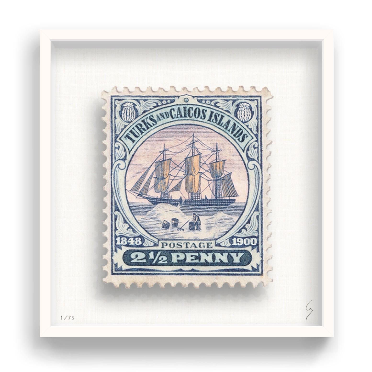 Guy Gee, turks & Caicos (medium)

Hand-engraved print on 350gsm on G.F Smith card
31 x 35 cm (12 1/5 x 13 4/5)
Frame included 
Edition of 75 

Each artwork by Guy had been digitally reimagined from an original postage stamp. Cut out and finished by