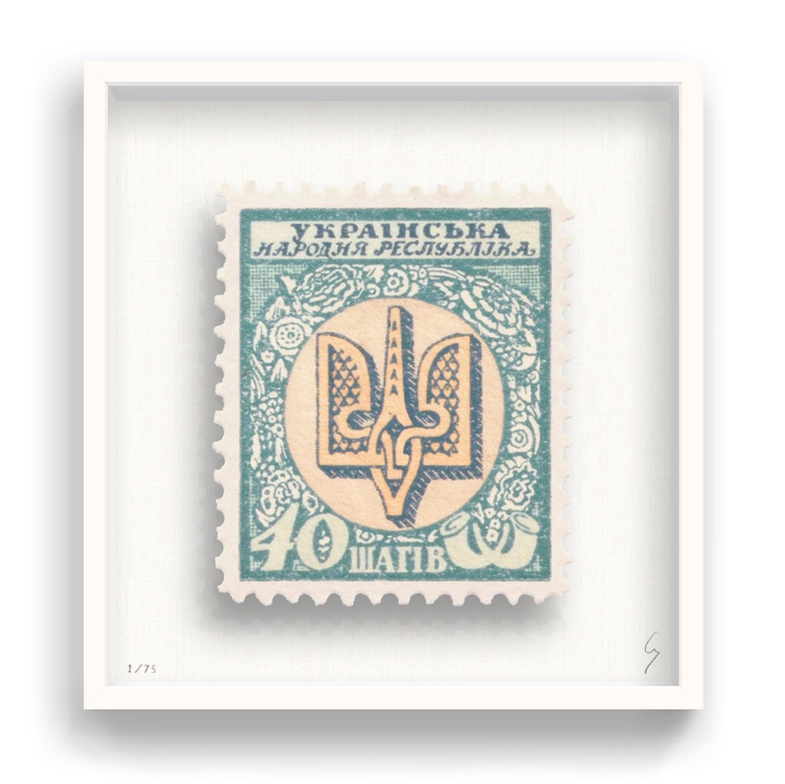 Guy Gee, Ukraine (medium)

Hand-engraved print on 350gsm on G.F Smith card
31 x 35 cm (12 1/5 x 13 4/5)
Frame included 
Edition of 75 

Each artwork by Guy had been digitally reimagined from an original postage stamp. Cut out and finished by hand,