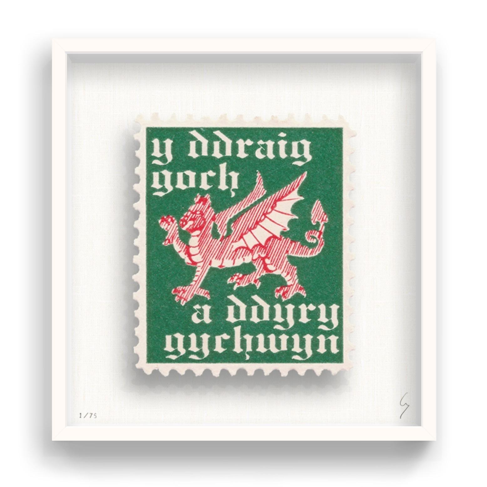 Guy Gee, Wales (medium)

Hand-engraved print on 350gsm on G.F Smith card
31 x 35 cm (12 1/5 x 13 4/5)
Frame included 
Edition of 75 

Each artwork by Guy had been digitally reimagined from an original postage stamp. Cut out and finished by hand, the