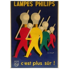 Vintage Guy Georget Original Philips Lamps Product Publicity Poster, circa 1950