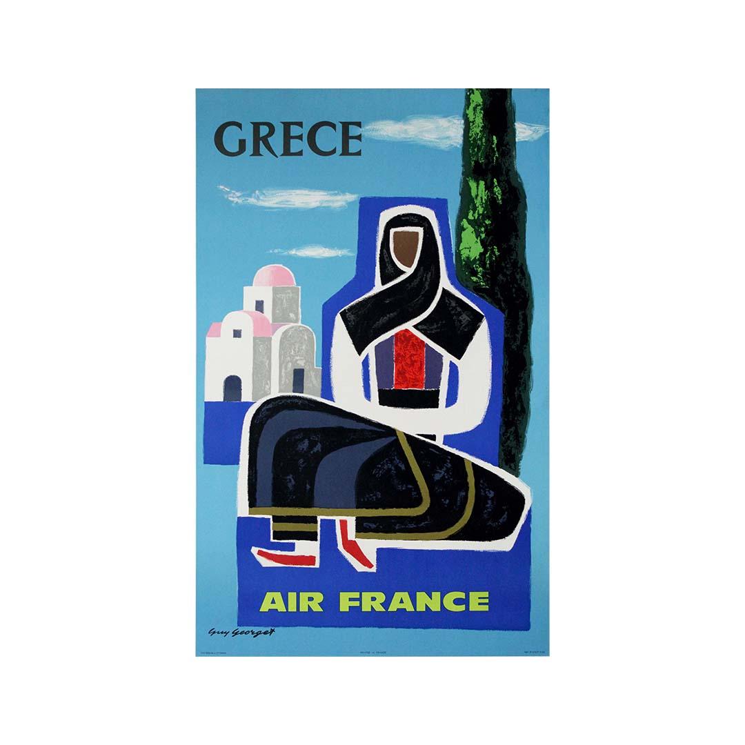 1962 original travel poster by Guy Georget for Air France travel to Greece For Sale 3