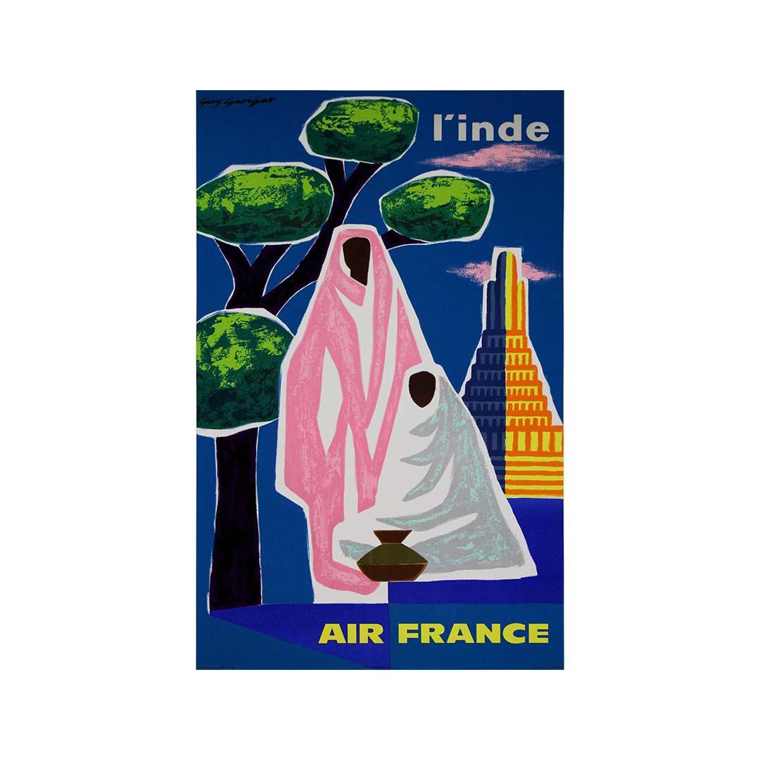 Affiche de voyage originale de Guy Georget - Air France l'Inde, 1962 en vente 3