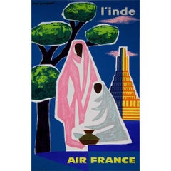Affiche de voyage originale de Guy Georget - Air France l'Inde, 1962