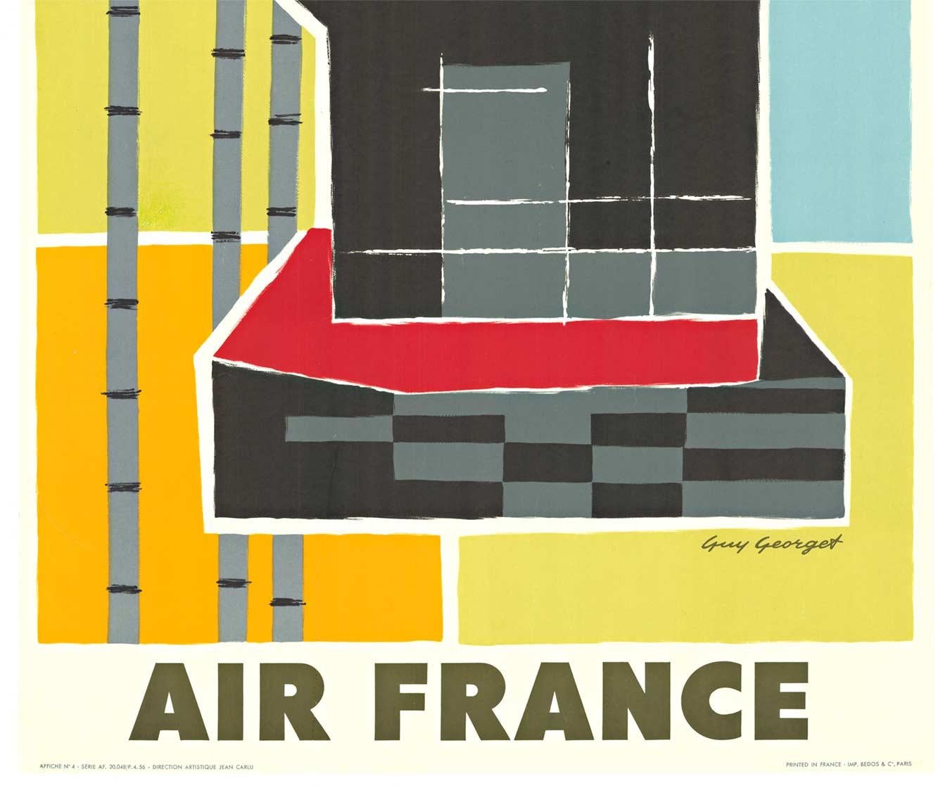 Original Air France Far-East vintage travel poster - Art Deco Print by Guy Georget