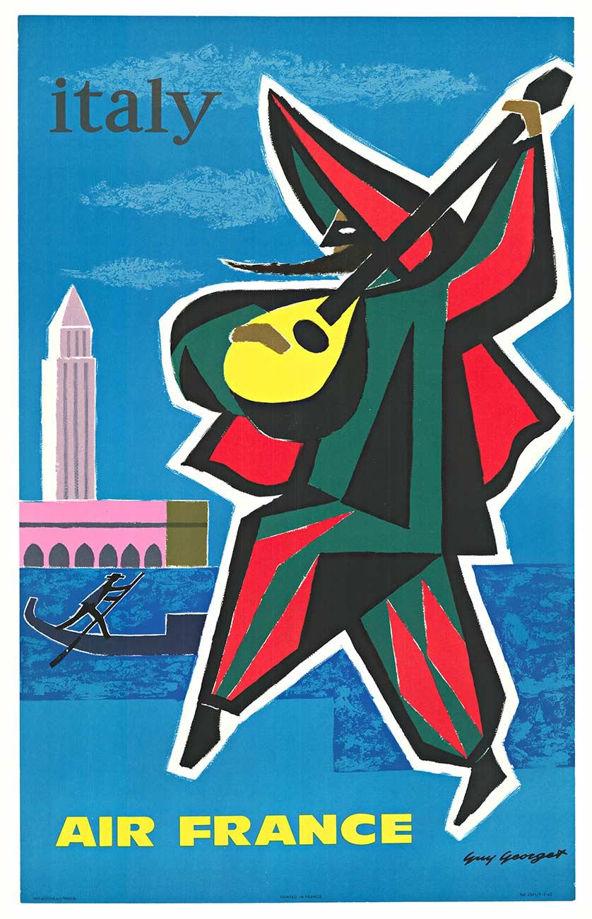 Original Air France Italia, escena de Venecia, cartel de viaje vintage