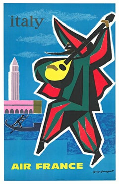 Original Air France Italia, escena de Venecia, cartel de viaje vintage