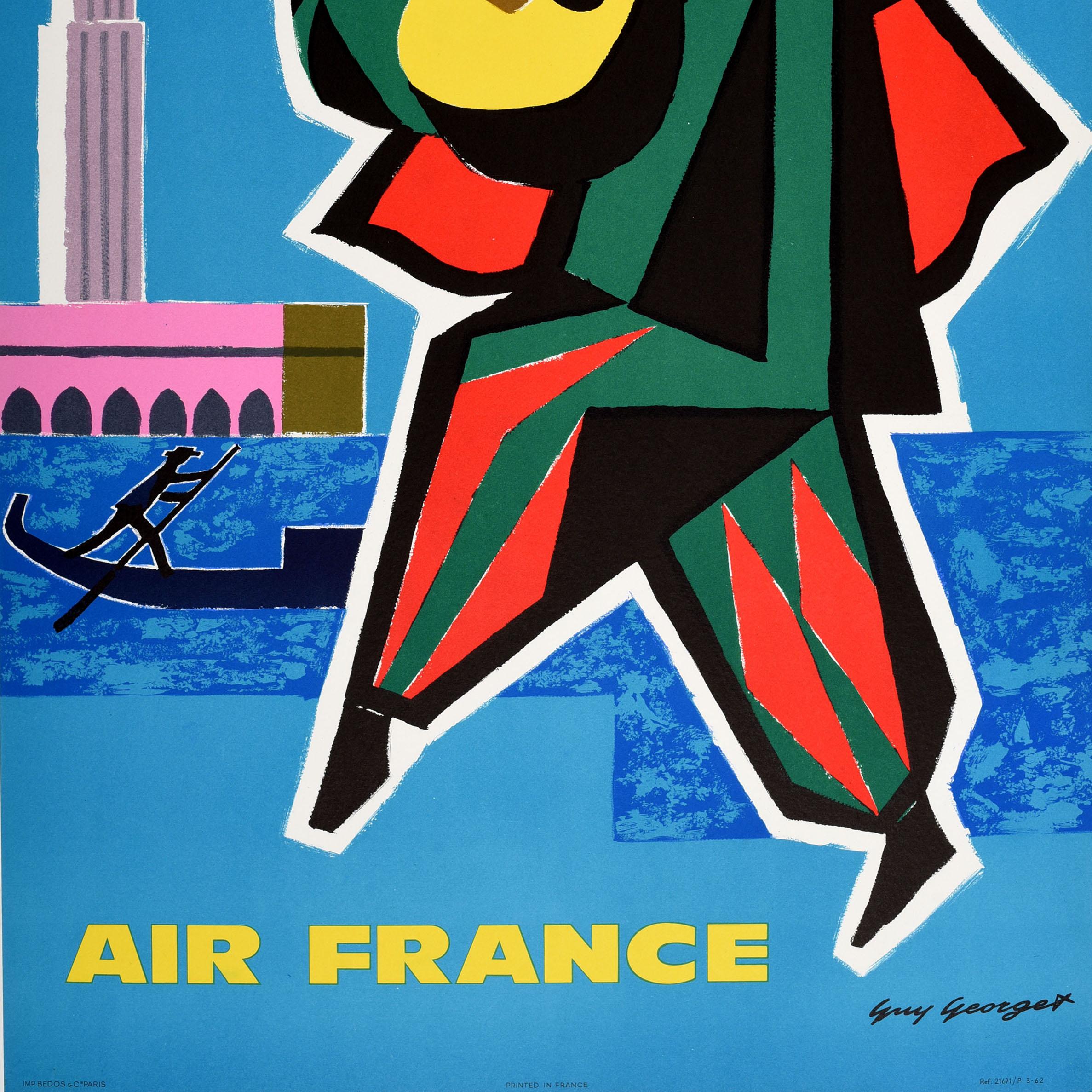 Original Vintage Travel Advertising Poster Italy Venice Air France Guy Georget For Sale 1