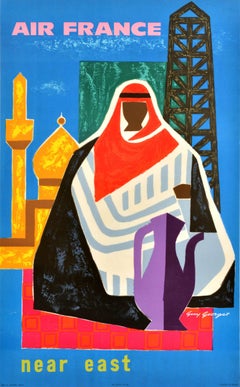 Original Vintage Travel Advertising Poster Near East Air France Guy Georget
