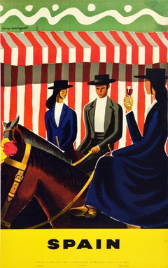 Original Vintage Travel Poster Spain Guy Georget Horse Riders Wine Tourism Art