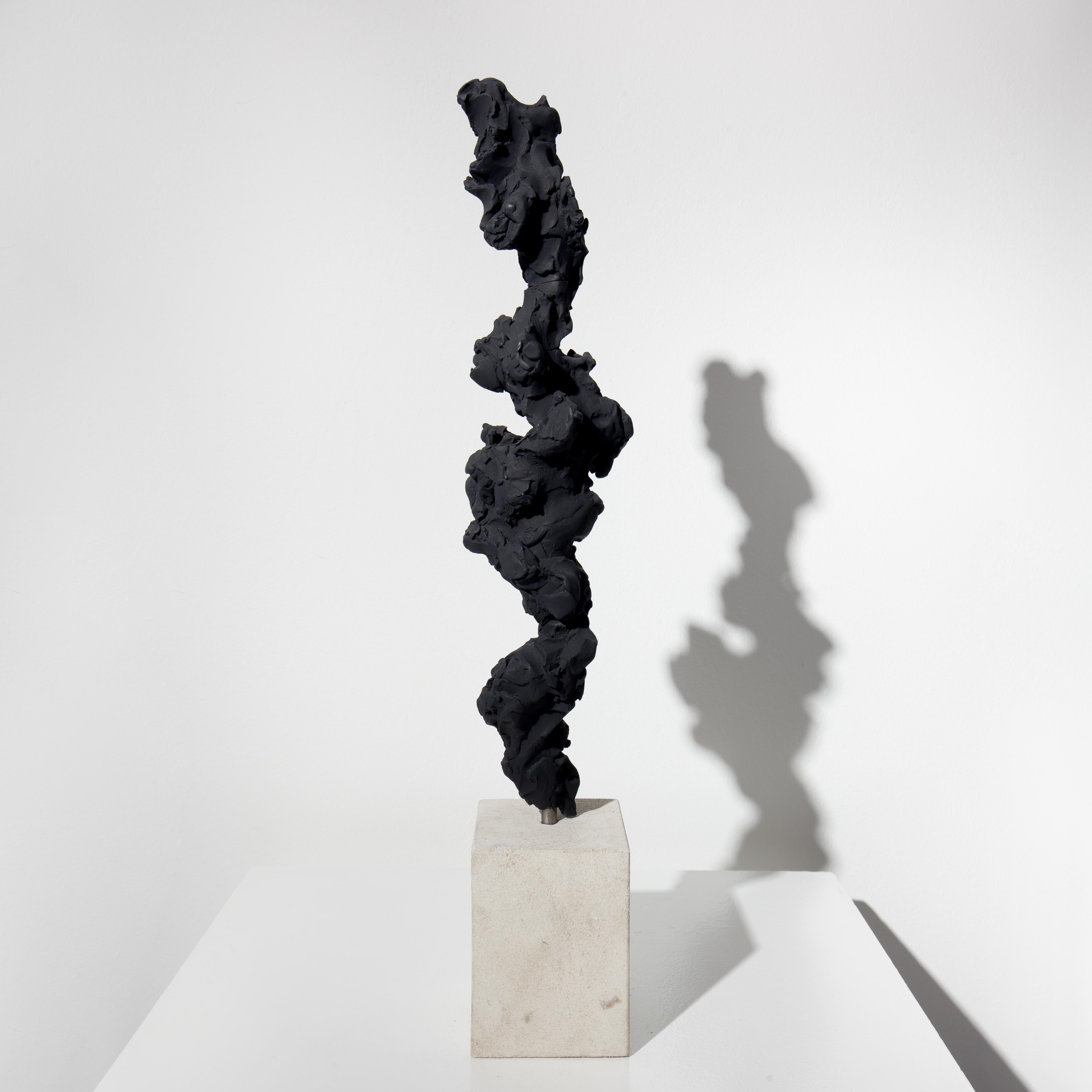Guy Haddon Grant Abstract Sculpture - Black Totem no. 3 - Contemporary, painted bronze and Portland stone