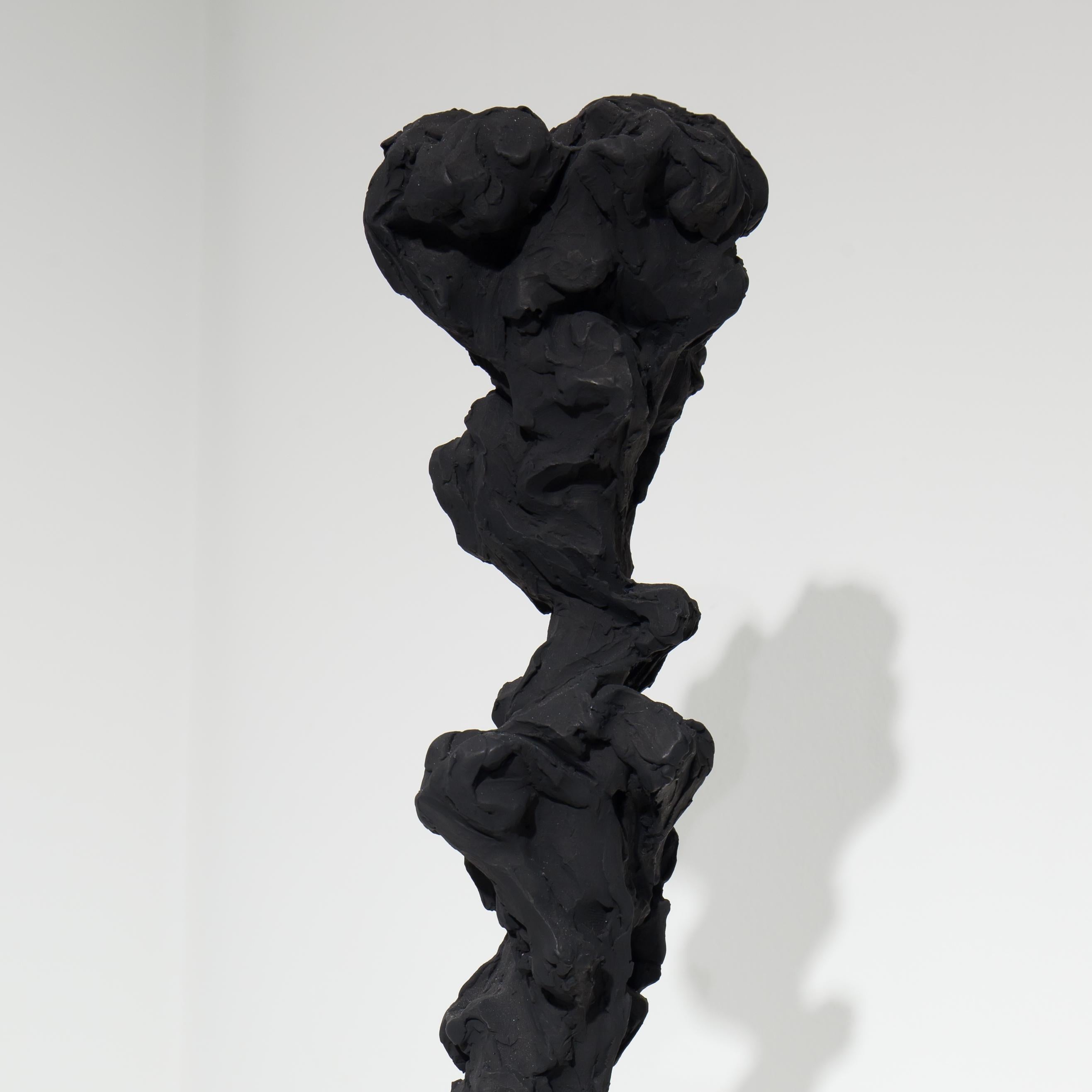 Black Totem no. 5 - Contemporary, painted bronze and Portland stone - Sculpture by Guy Haddon Grant