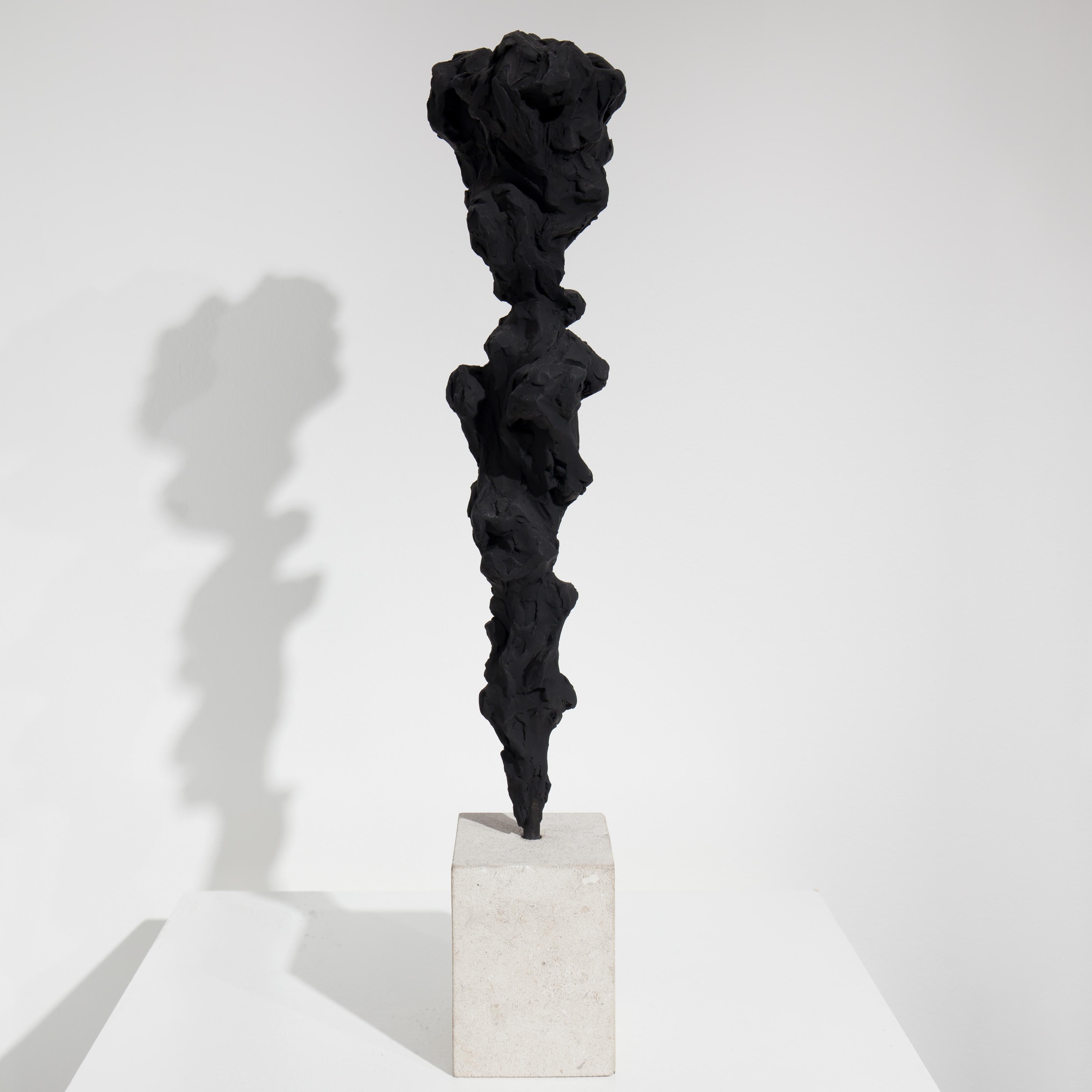 Guy Haddon Grant Abstract Sculpture - Black Totem no. 5 - Contemporary, painted bronze and Portland stone