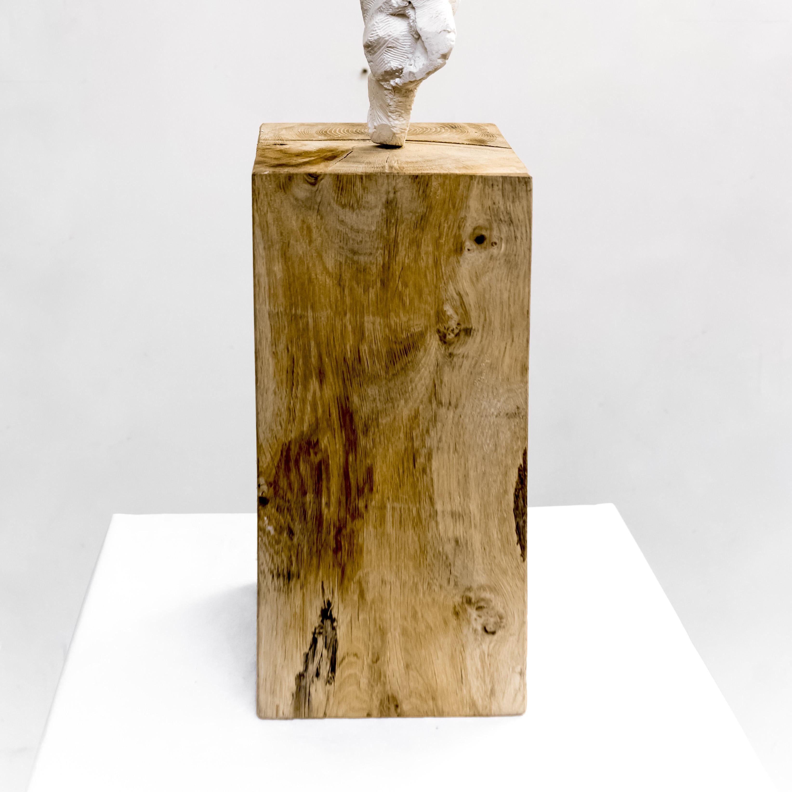 Small Totem White no. 2 - Contemporary painted bronze and oak wood by Guy Haddon - Abstract Sculpture by Guy Haddon Grant