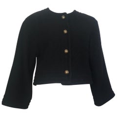 Vintage Guy Laroche 1970s Black Nubby Wool Cropped Jacket Size 6.