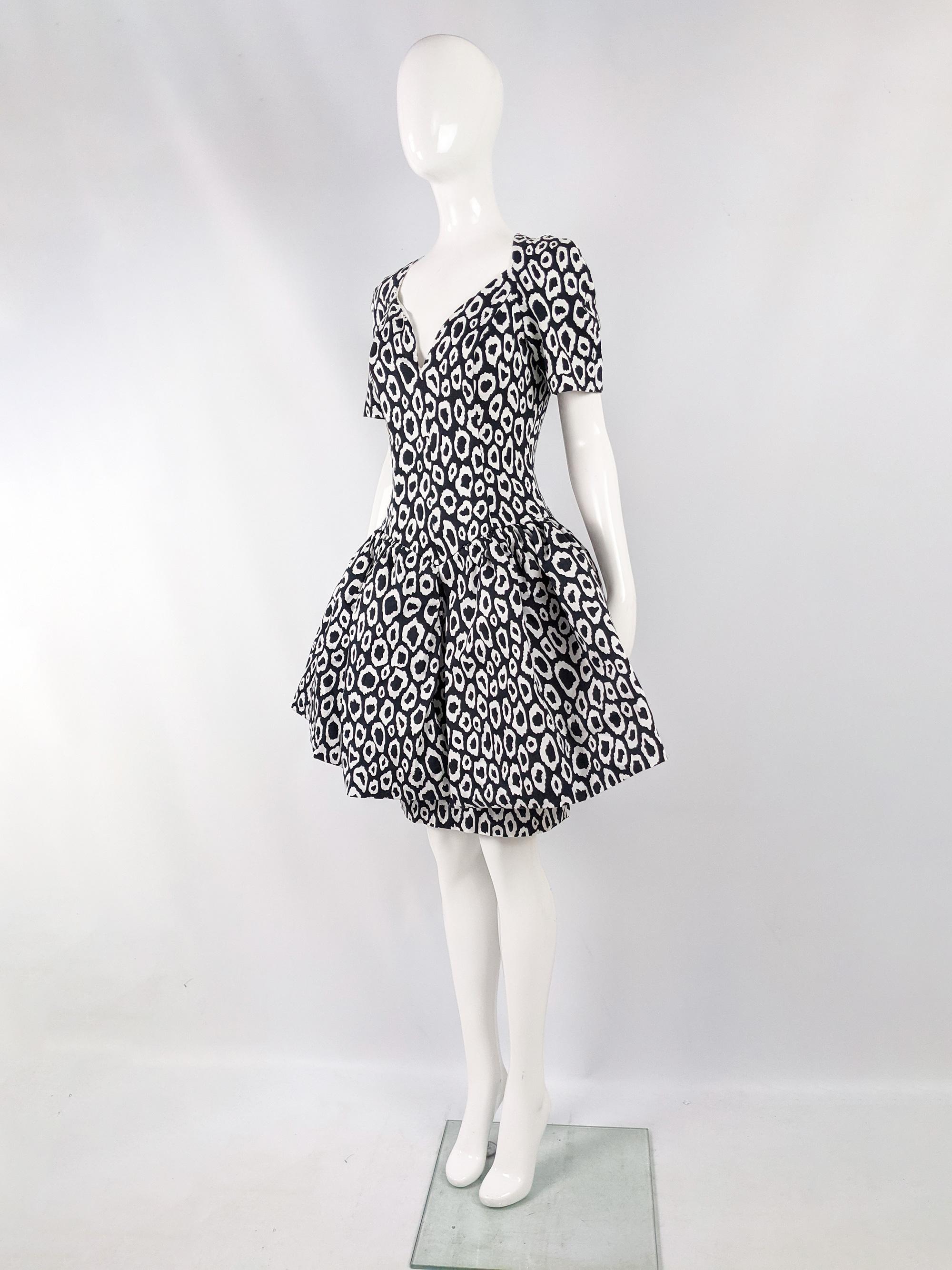 Black Guy Laroche 1980s Vintage Full Skirt Cotton Evening Dress For Sale