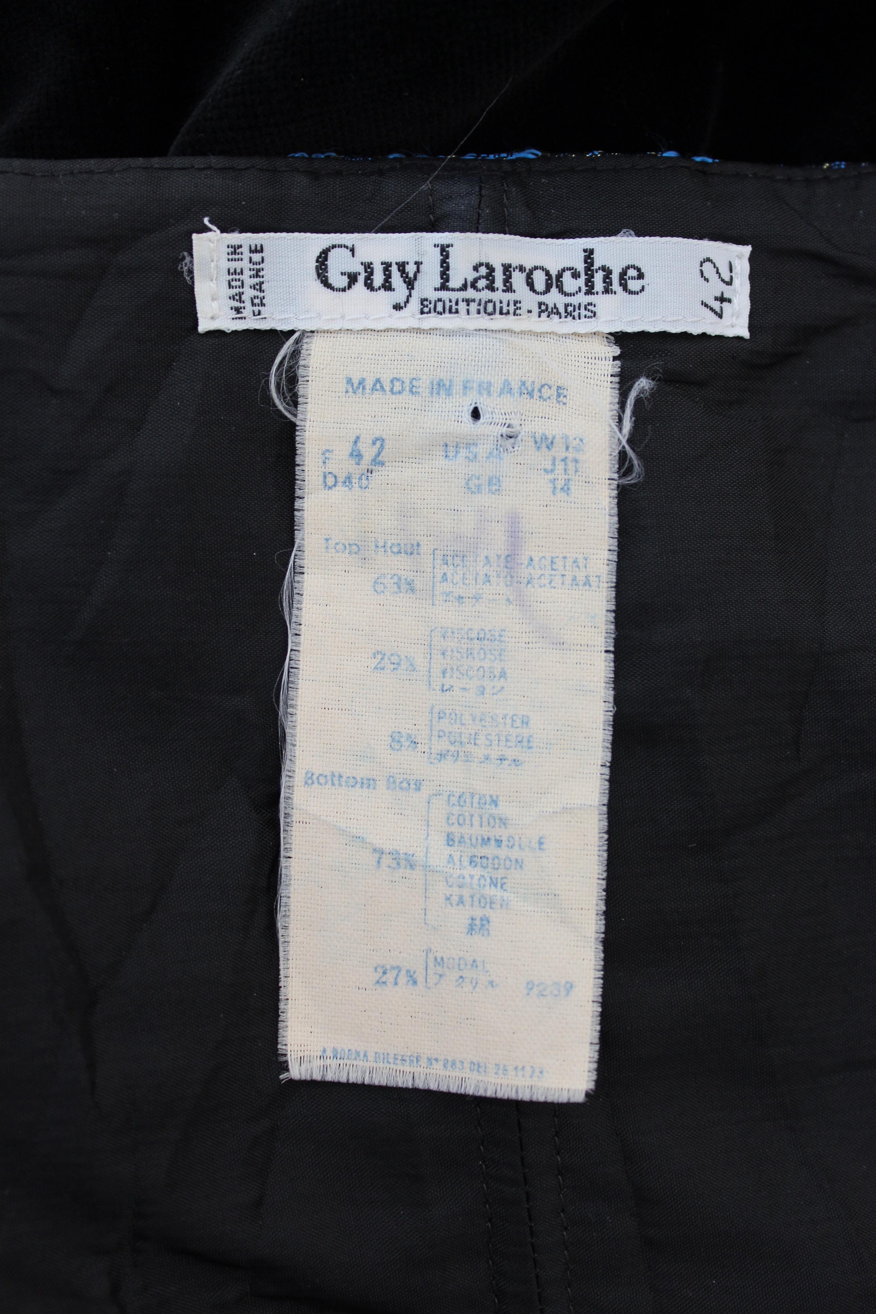 Guy Laroche - Robe de soirée en velours bleu doré et noir, années 70 en vente 2