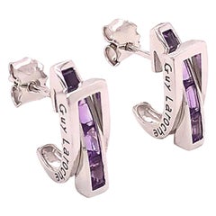 Guy Laroche Amethyst Designer 18 Karat Huggie Earrings