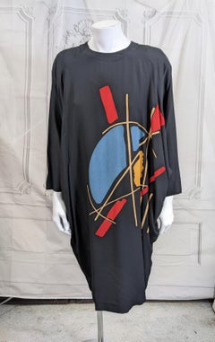 Guy Laroche Batwing Silk Crepe Graphic Print Dress