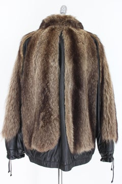 Guy Laroche Black Leather Fur Fox Bomber Jacket 1980s