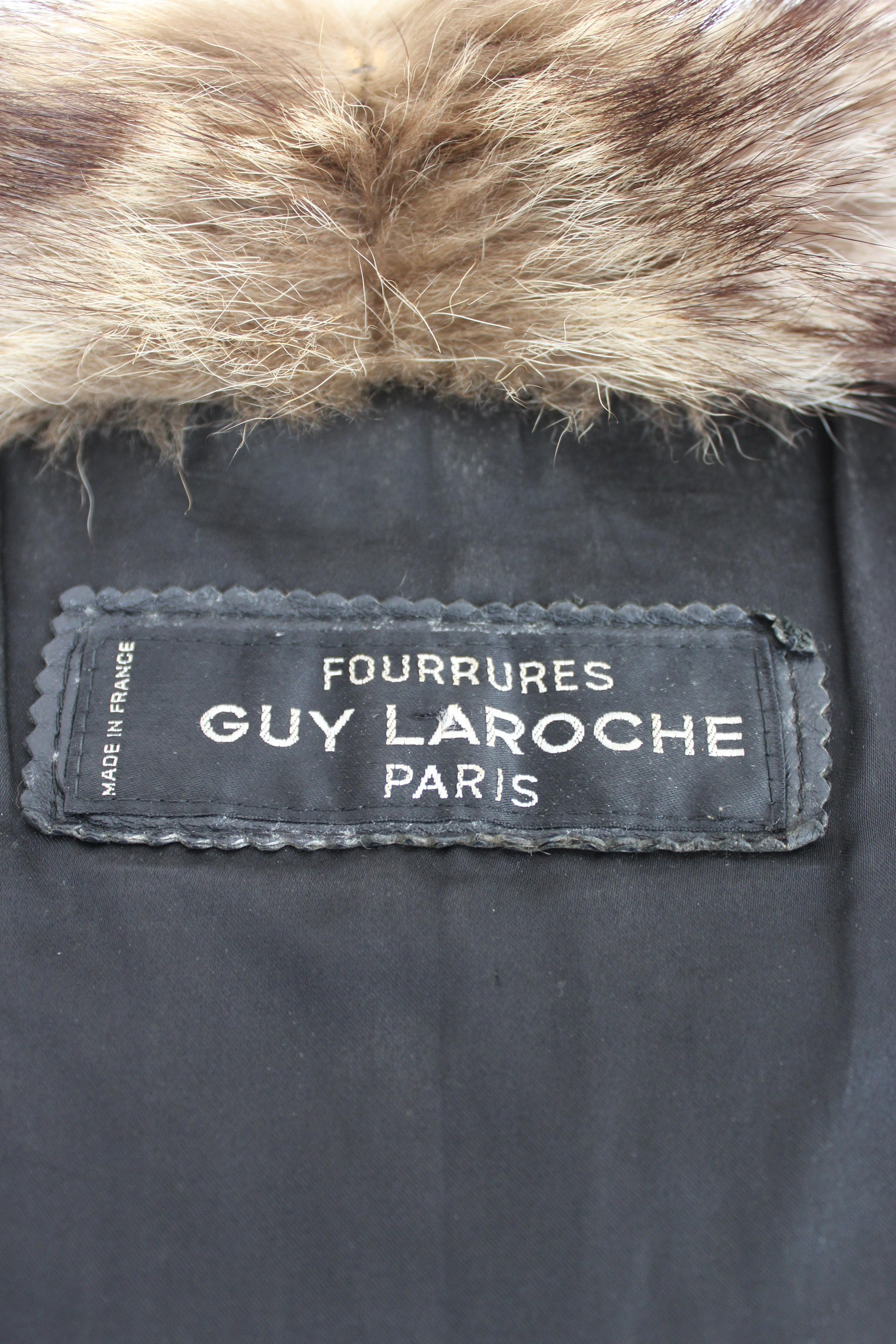 Guy Laroche Black Leather Fur Fox Bomber Jacket 1980s In Excellent Condition In Brindisi, Bt