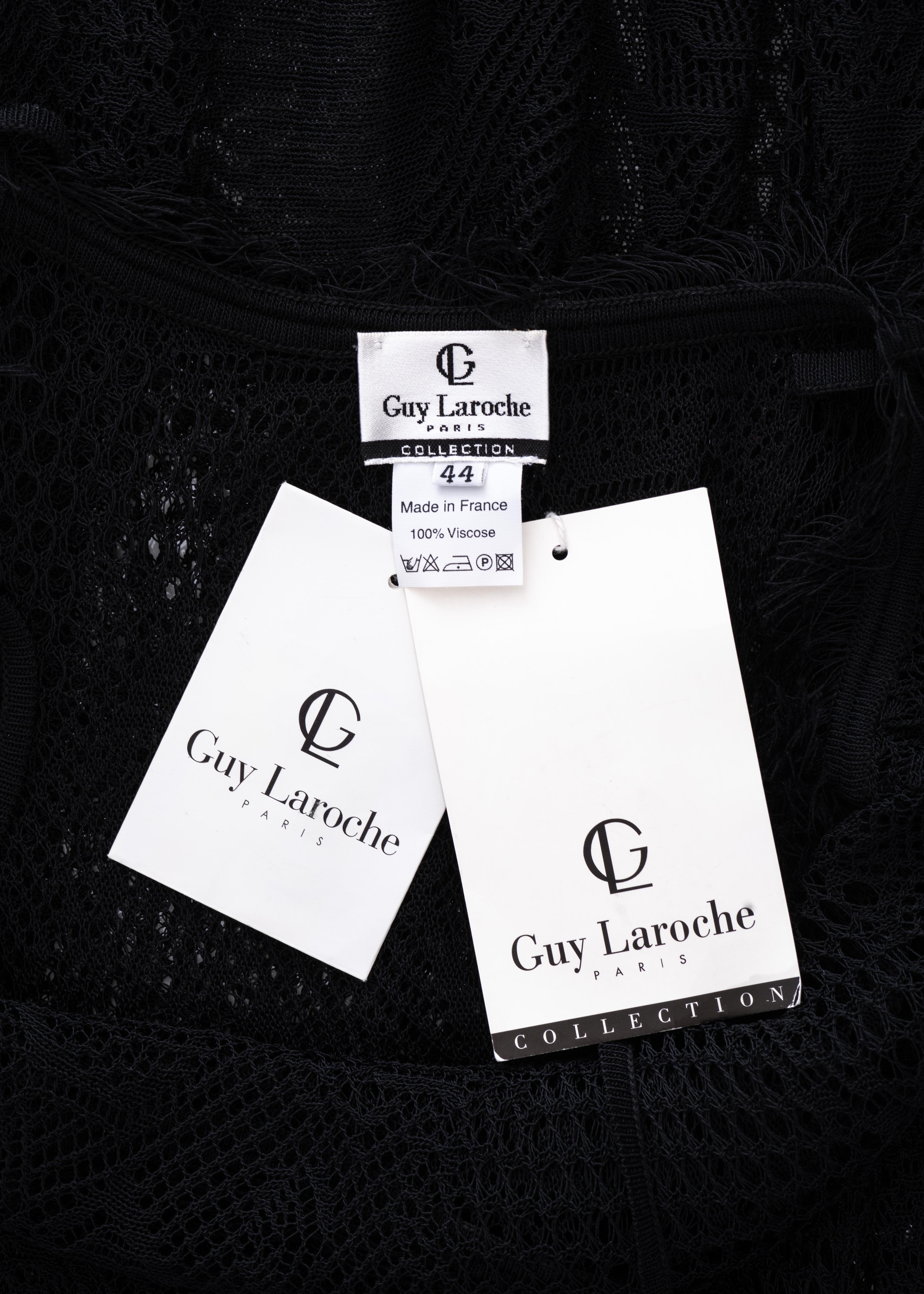 Women's Guy Laroche black viscose lace trained evening dress, ss 2003