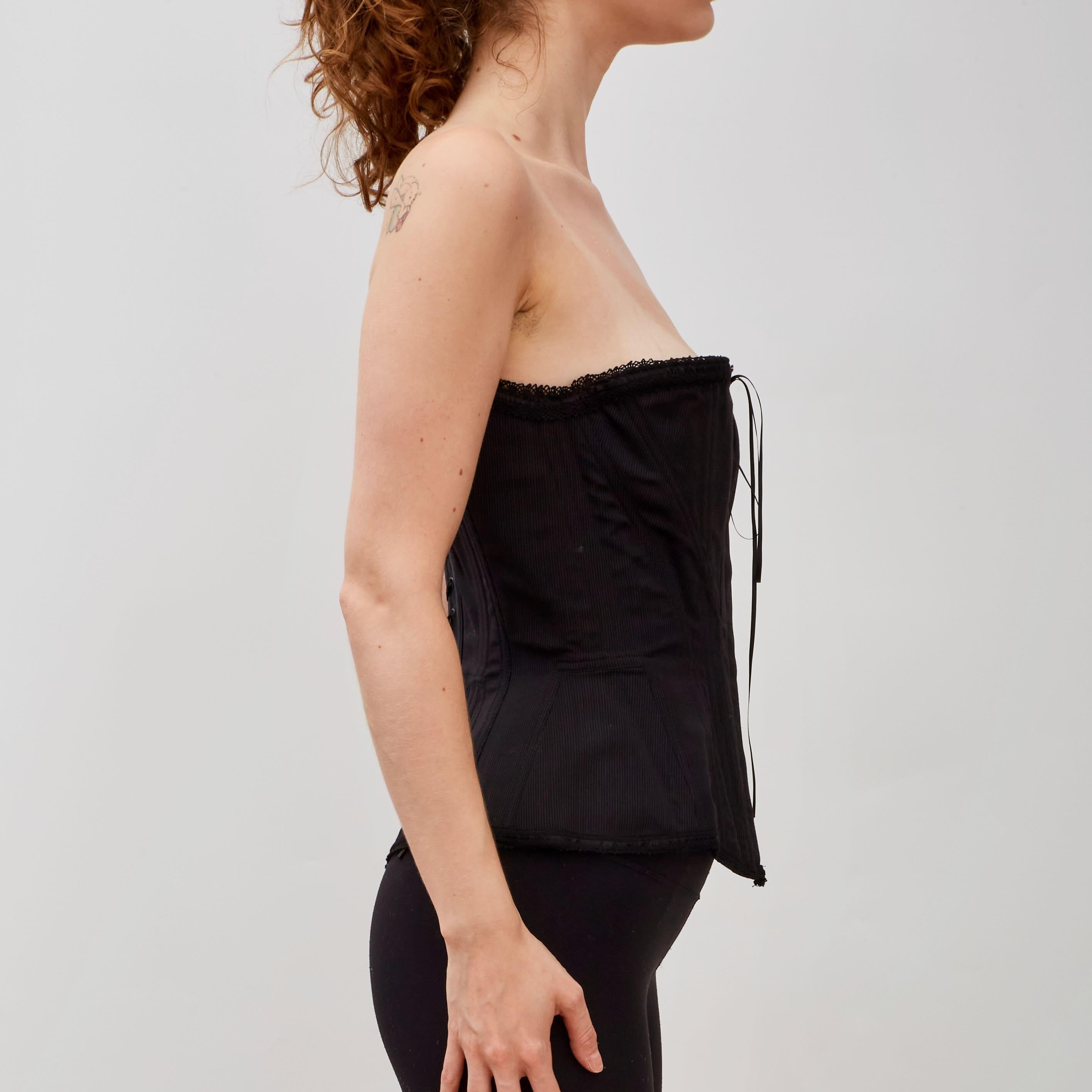 Women's Guy Laroche Black Wool Lace Up Corset Top (40FR  Medium)