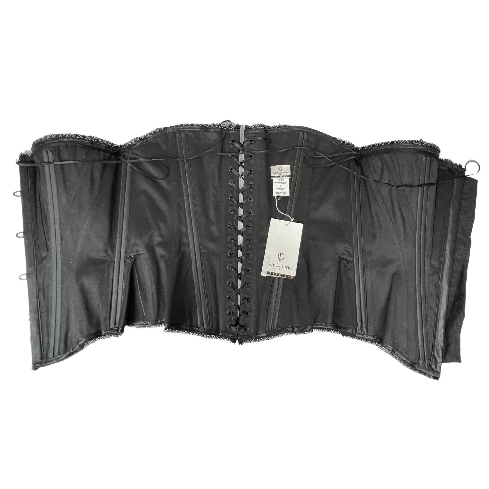 Schwarzes Woll-Korsett-Oberteil mit Schnürung von Guy Laroche (FR46  Extra groß) im Angebot 4