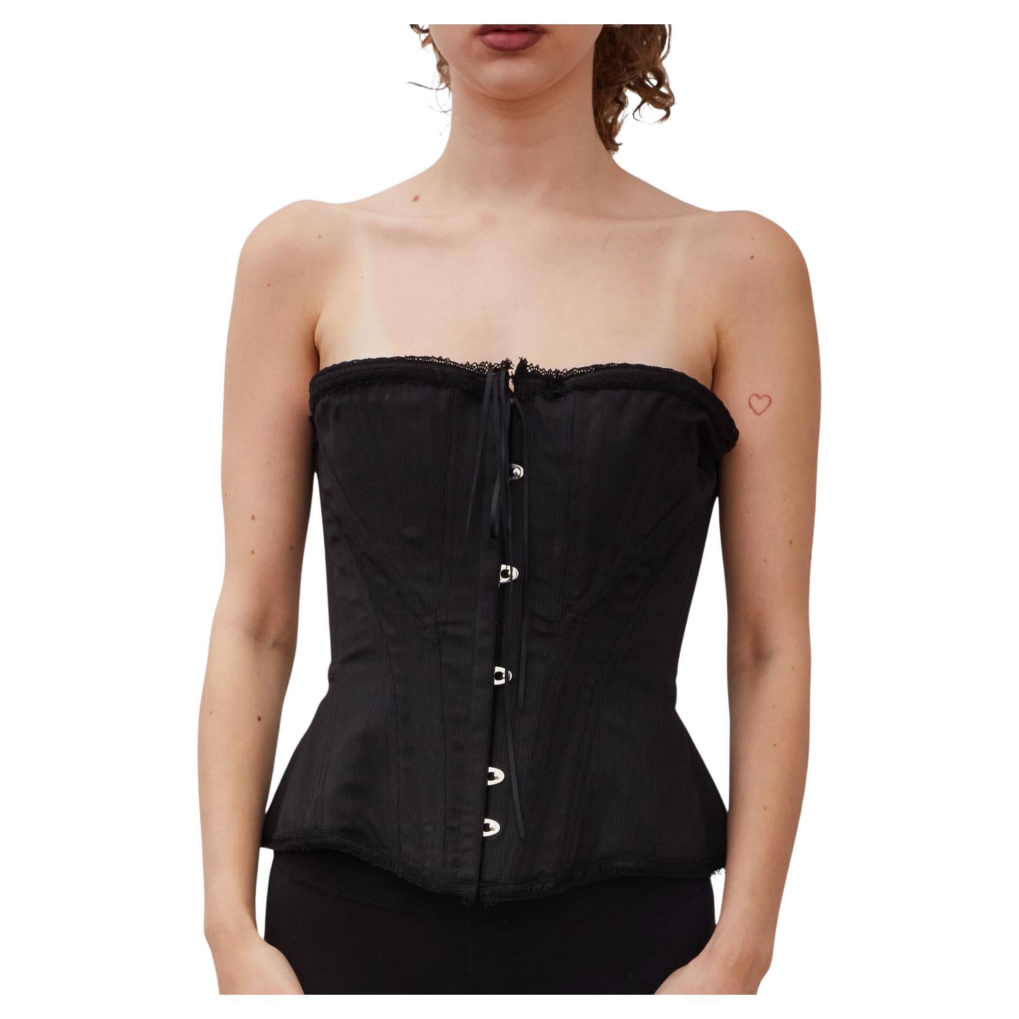 Guy Laroche Black Wool Lace Up Corset Top (FR46  Extra Large) For Sale