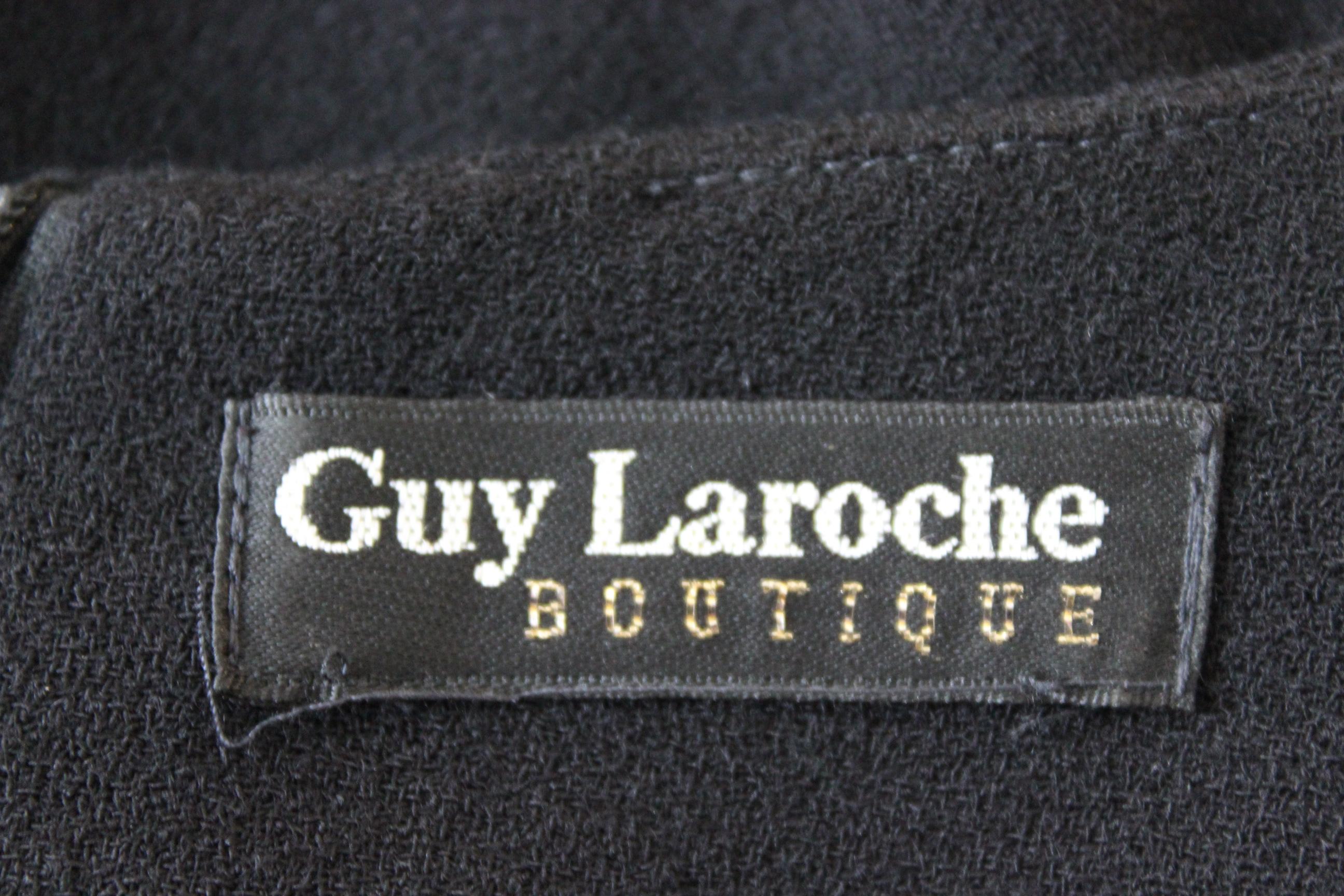 Guy Laroche Boutique Black Gold Wool Studs Sheath Cocktail Dress 1980s For Sale 2