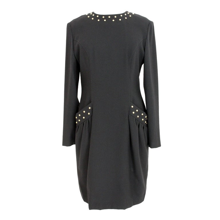 Guy Laroche Boutique Black Gold Wool Studs Sheath Cocktail Dress For ...