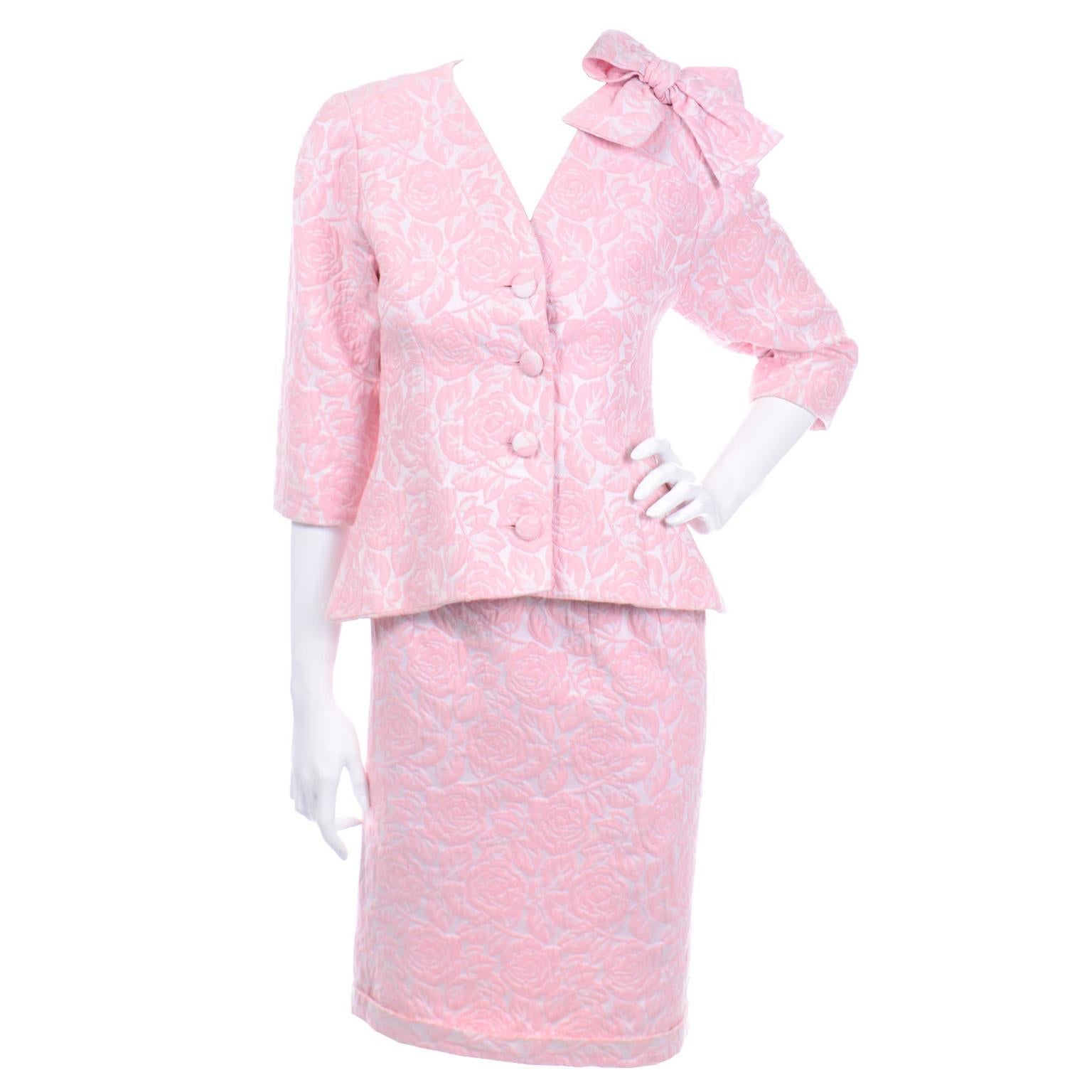 Guy Laroche Boutique Paris Vintage Pink Skirt Suit With Bow