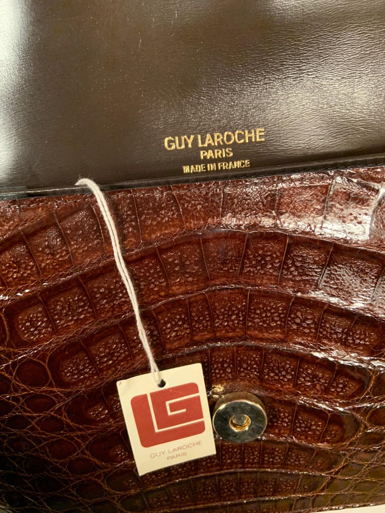 Guy Laroche Croc Print Brown Shoulder Bag, Hand Bag, Paris