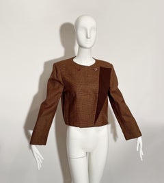 Guy Laroche Brown Cropped Plaid Blazer