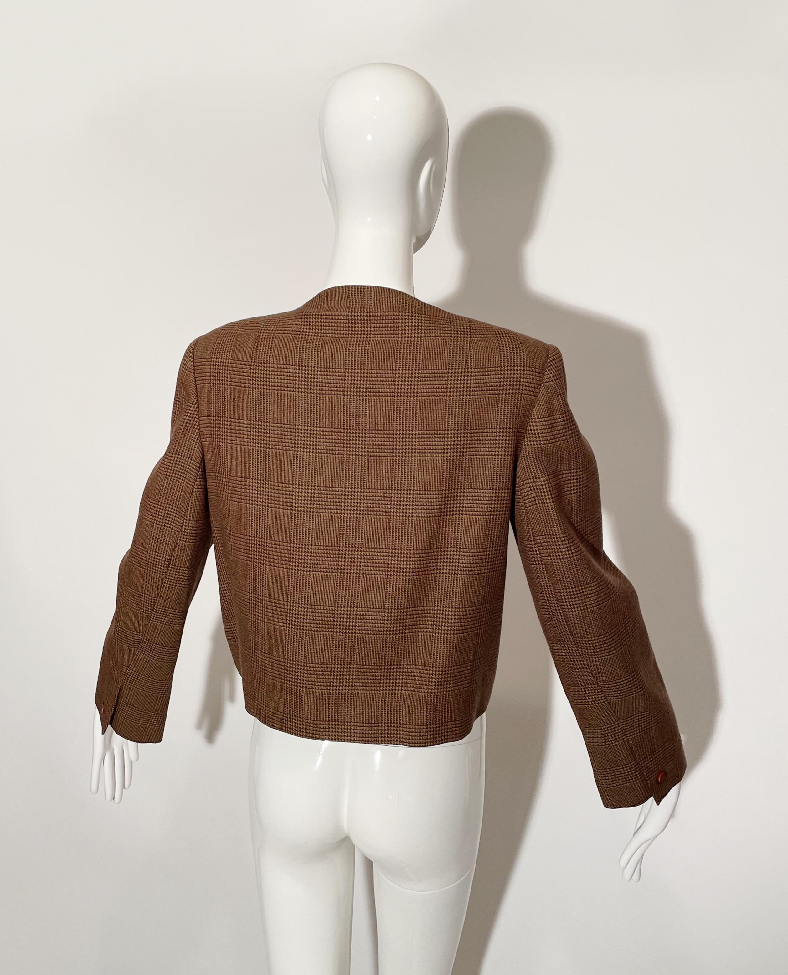 Women's Guy Laroche Brown Cropped Plaid Blazer  For Sale