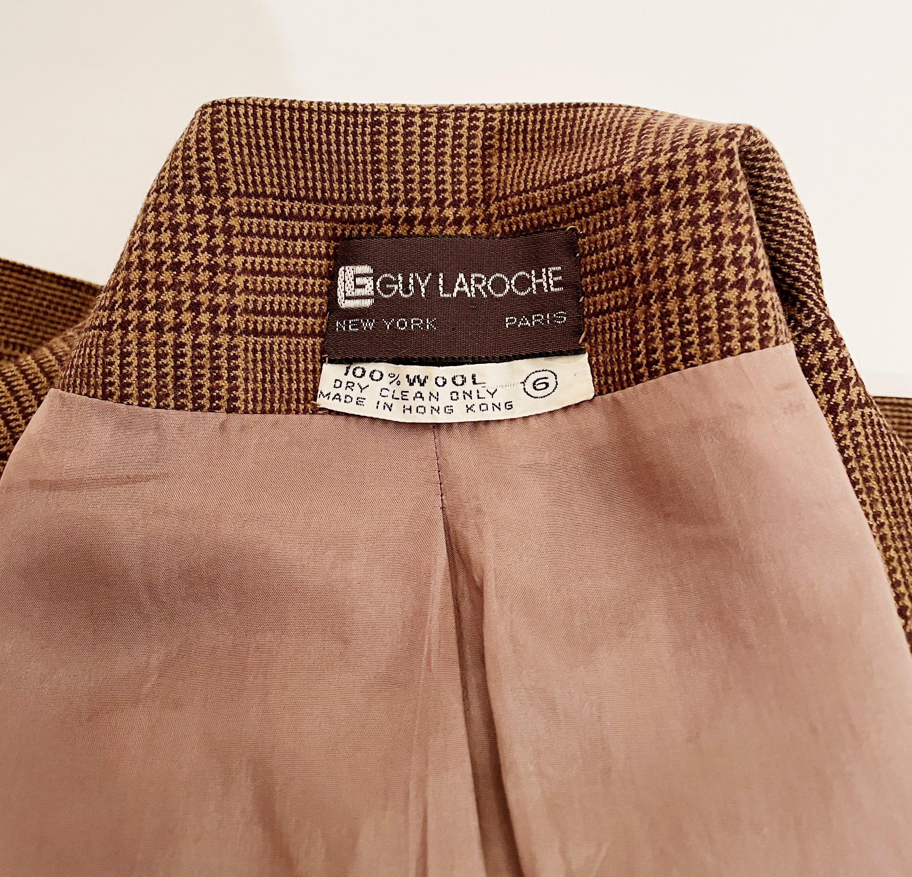 Guy Laroche Brown Cropped Plaid Blazer  For Sale 1