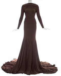 Guy Laroche brown viscose jersey pleated evening gown, S/S 2005