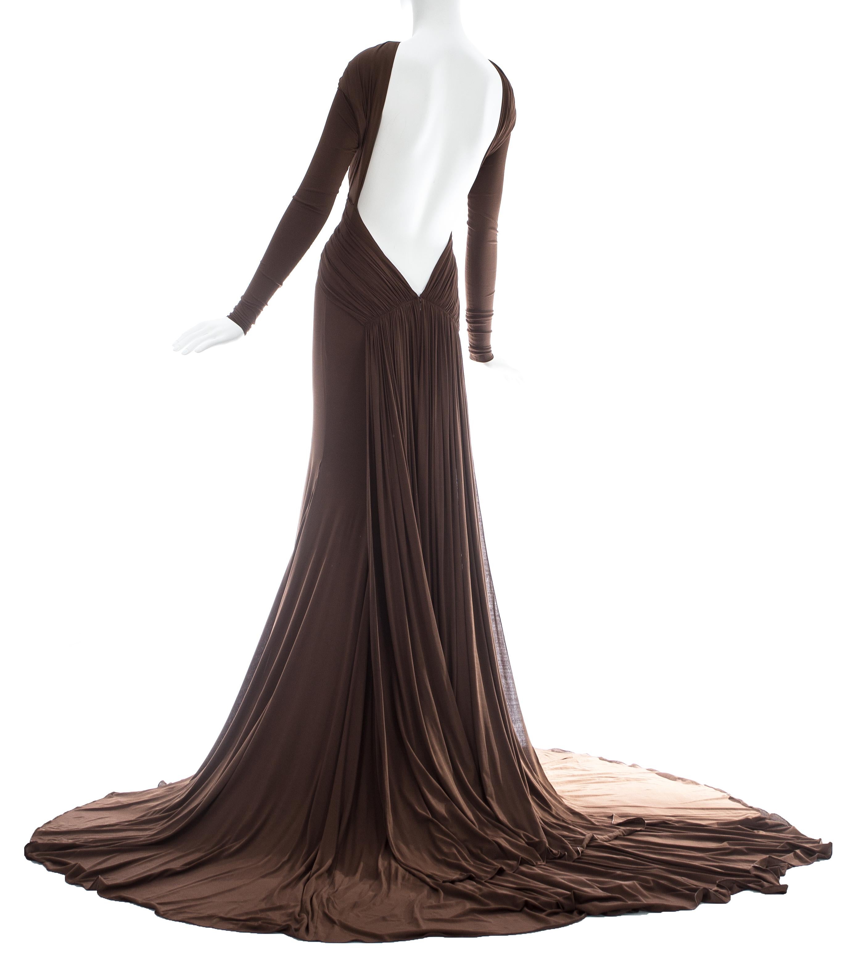 Guy Laroche brown viscose jersey pleated evening gown, S/S 2005 In Excellent Condition In London, GB