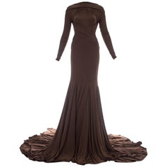 Guy Laroche brown viscose jersey pleated evening gown, S/S 2005