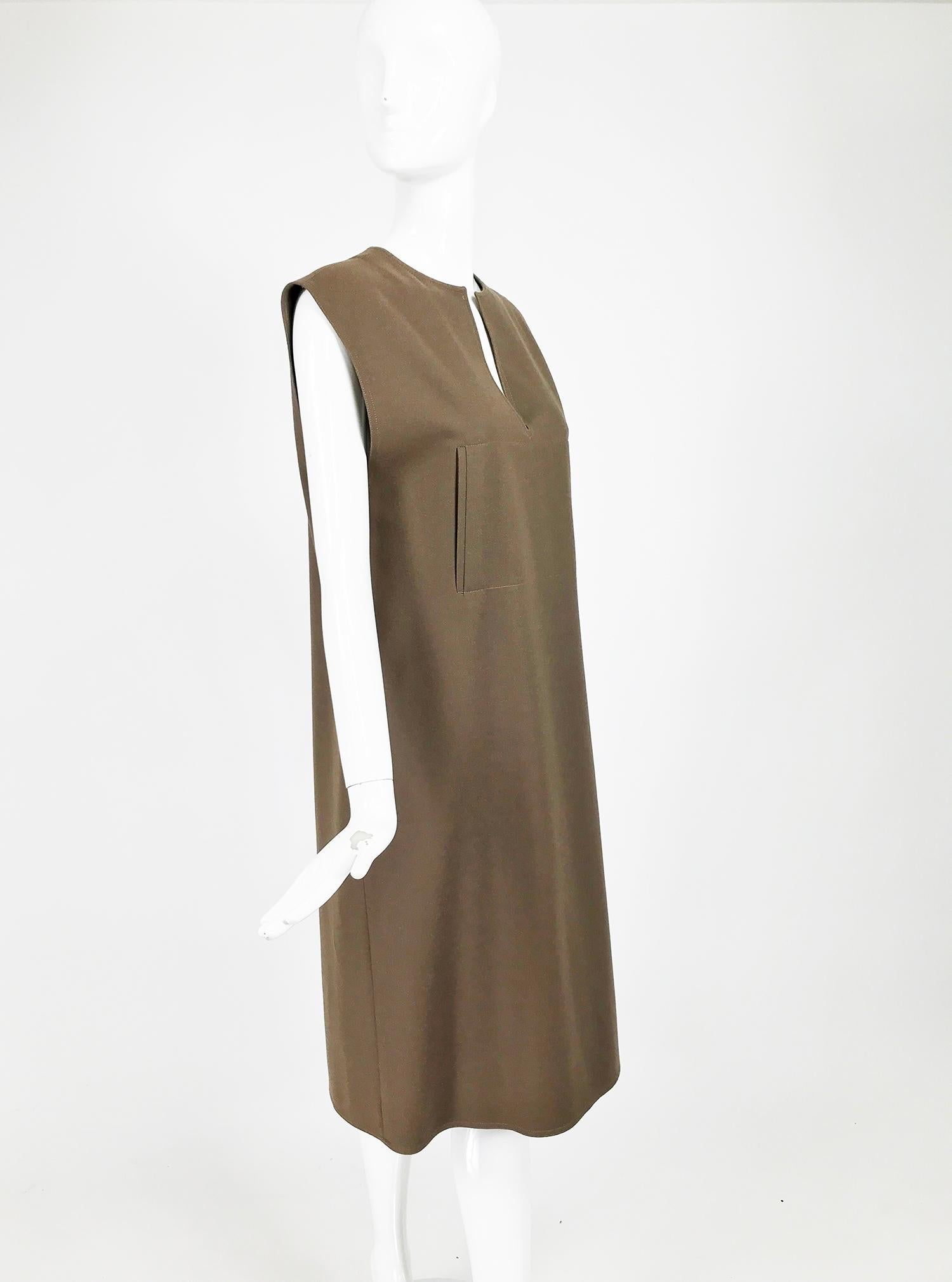 Guy Laroche Chocolate Brown Double Face Wool Tunic Dress 1960s 6
