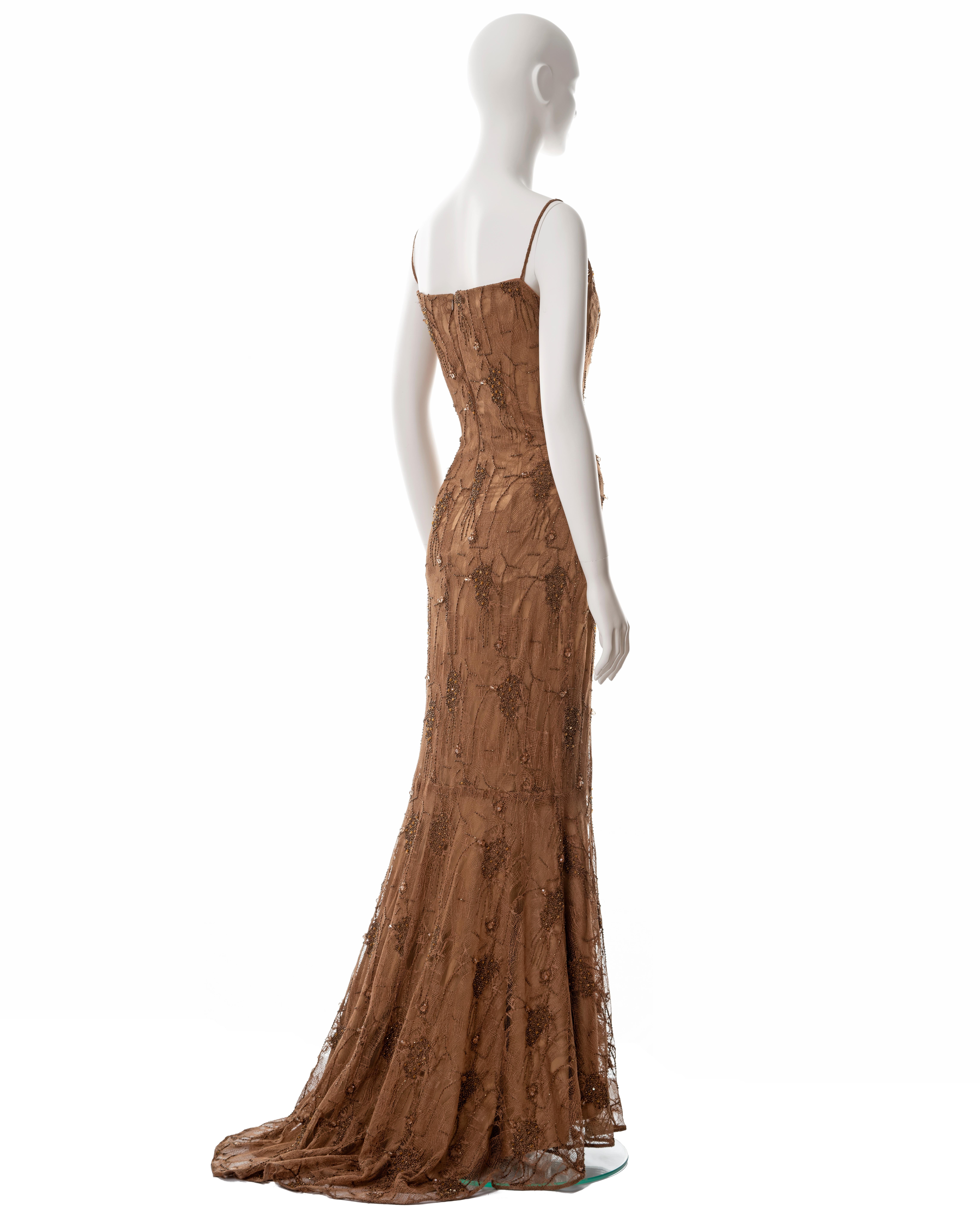 Guy Laroche copper beaded lace evening dress with shawl, fw 2002 For Sale 5