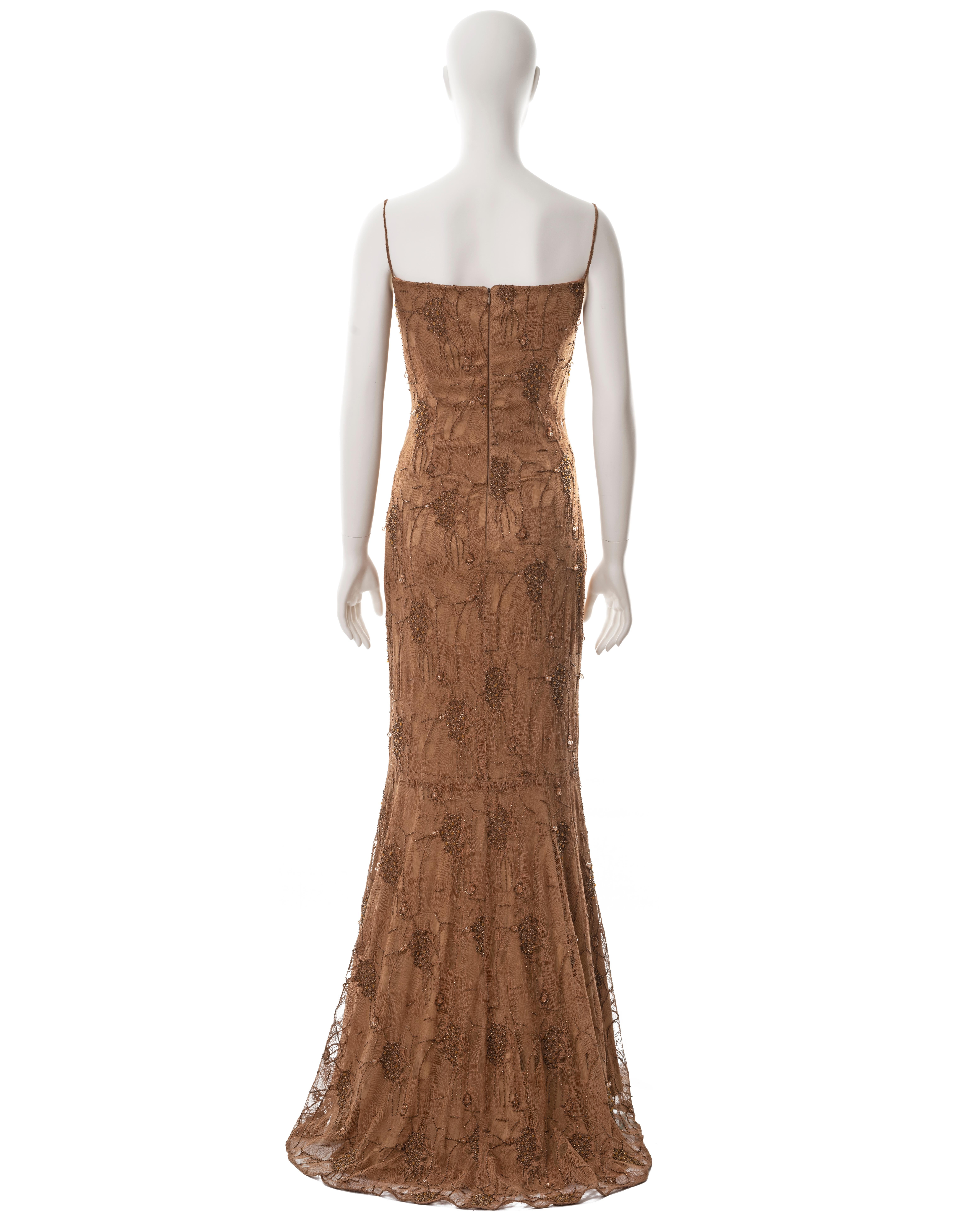 Guy Laroche copper beaded lace evening dress with shawl, fw 2002 For Sale 7