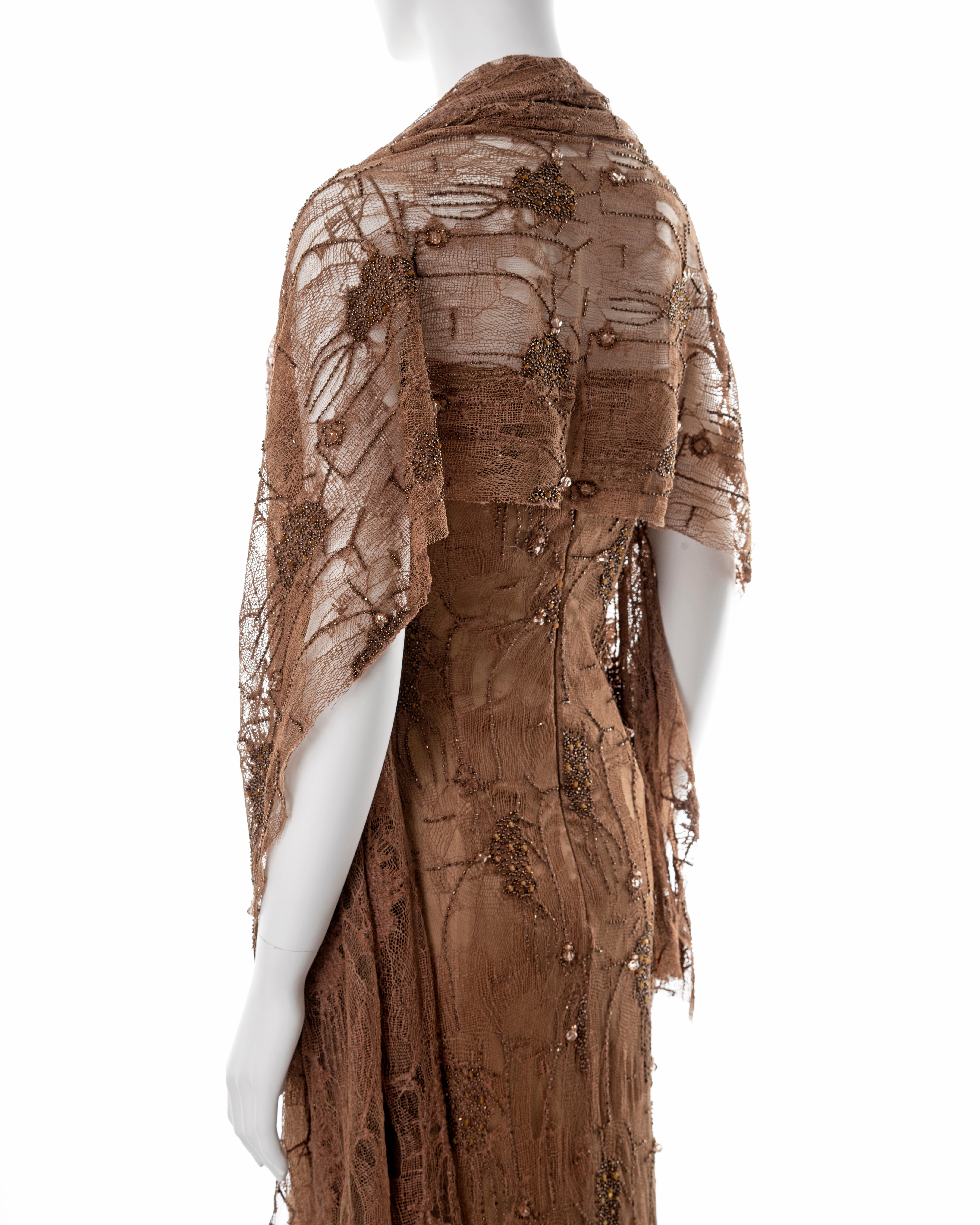 Guy Laroche copper beaded lace evening dress with shawl, fw 2002 For Sale 10